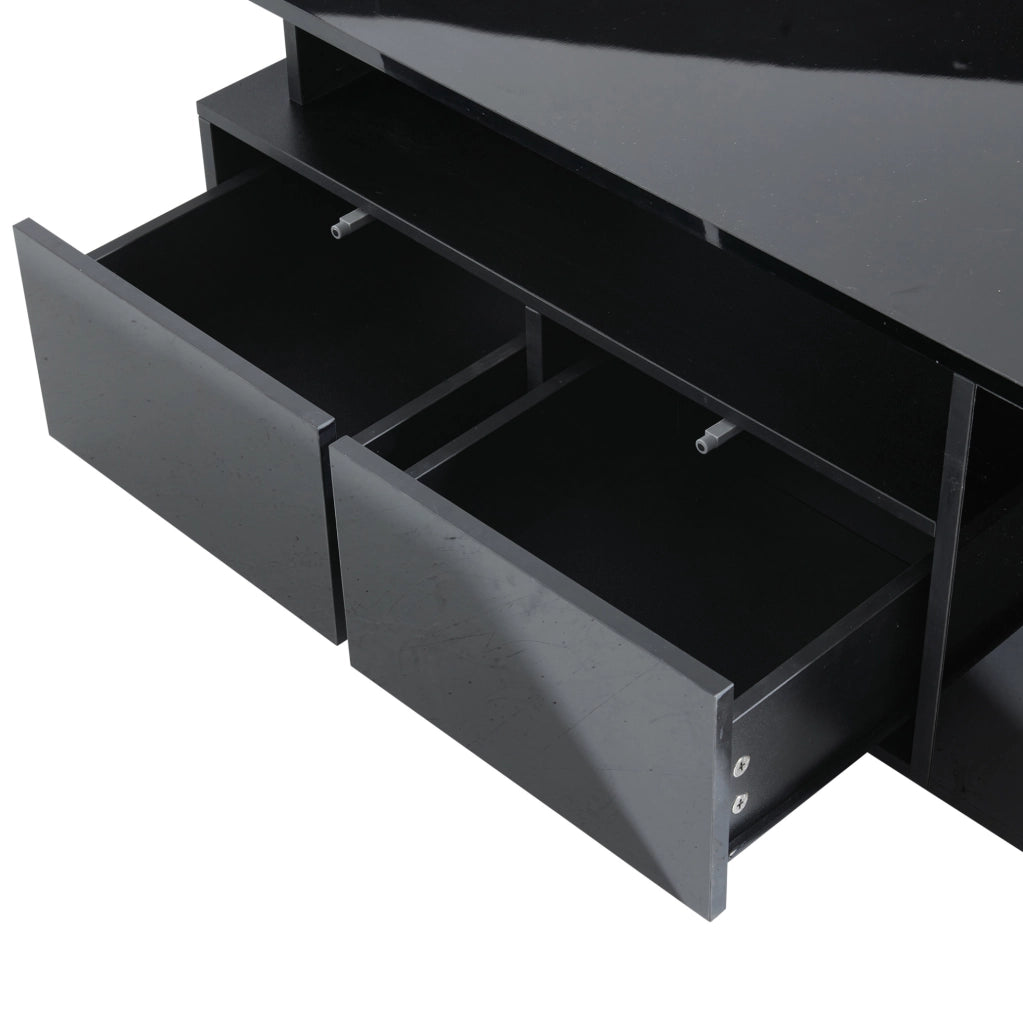 Tavolino da salotto 100x50x35 cm con LED; doppio cassetto; pannello truciolare nero