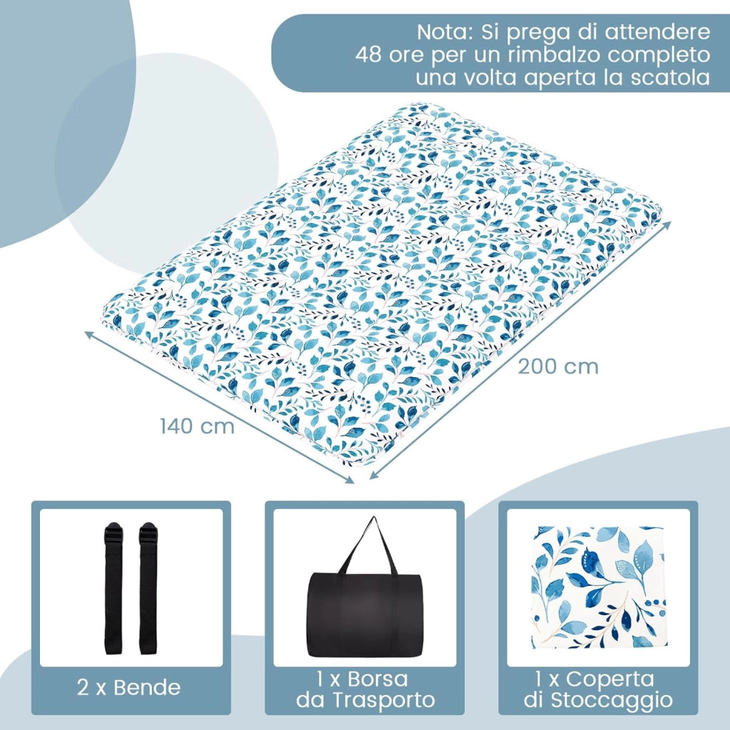 Materasso Futon Pieghevole, Materasso Portatile con Sacca da Trasporto per Camping, Materasso da Terra con Copertura Lavabile (Verde,200 x 140 cm)