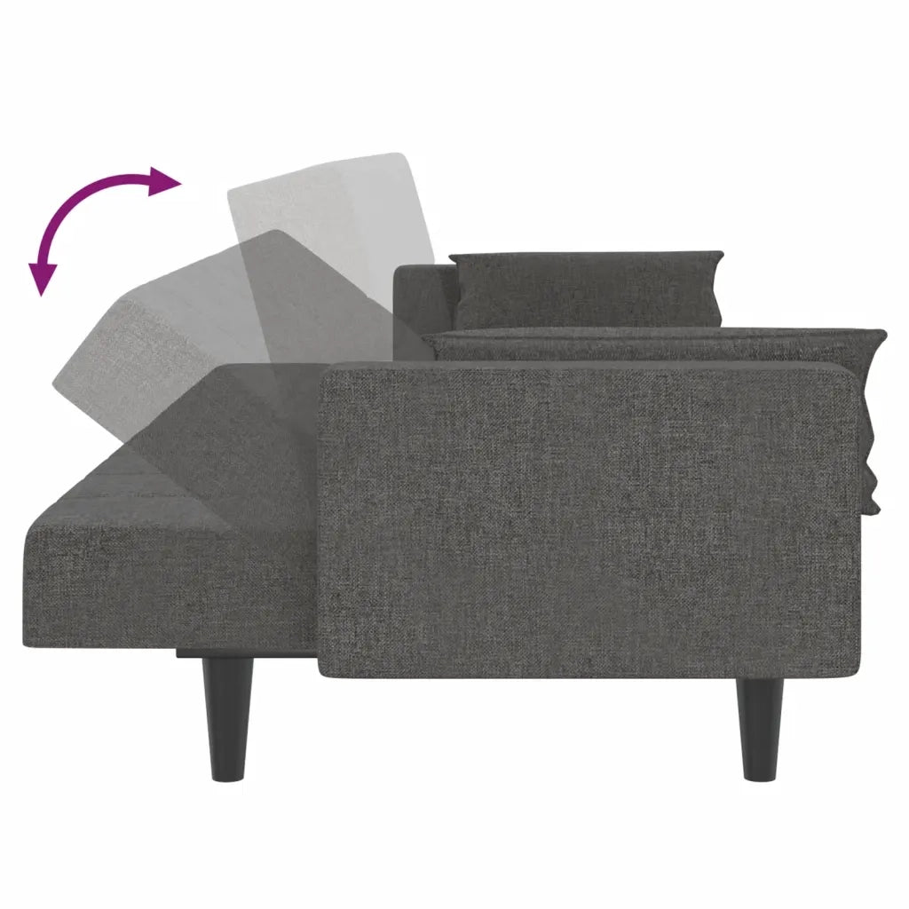 Divano Letto a 2 Posti con 2 Cuscini Grigio Scuro in Tessuto 375834