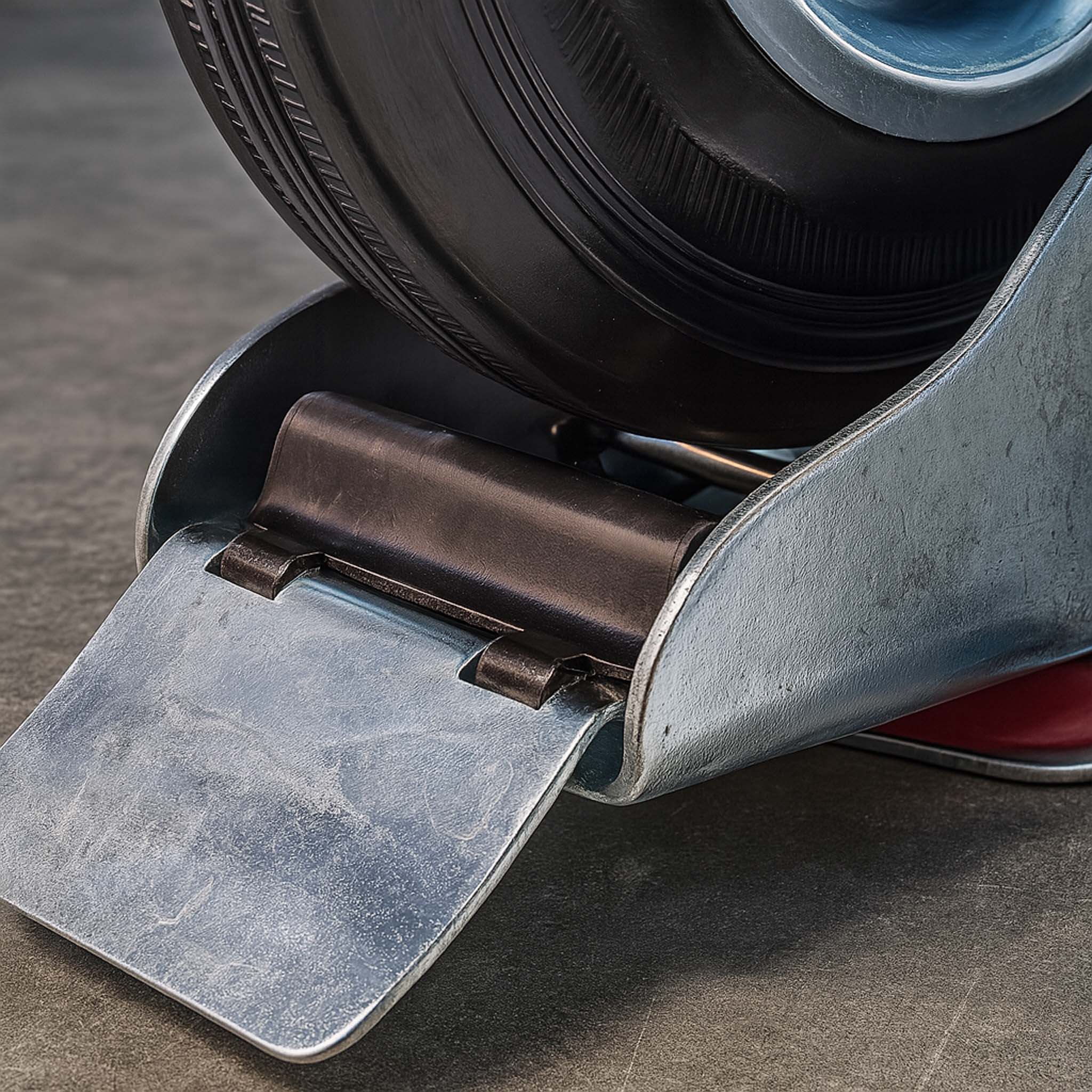 Set 4 ruote piroettanti, freno doppio blocco, Rotella 160mm max 130kg, metallo e gomma piena