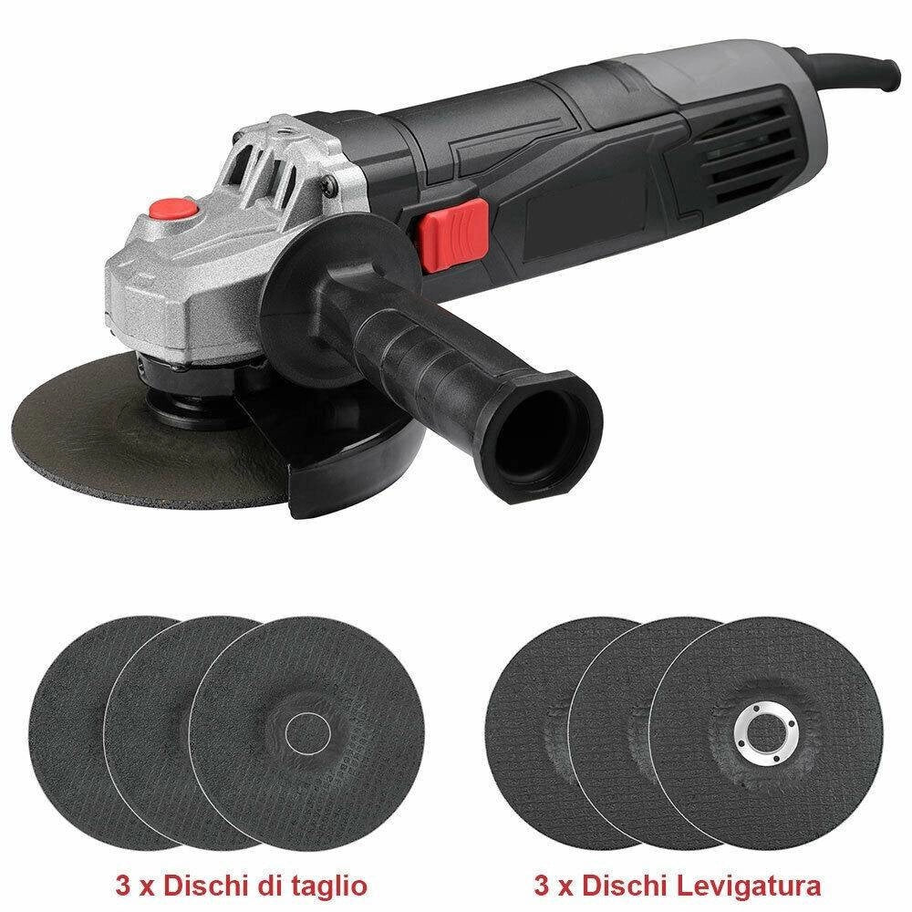 Trade Shop - Smerigliatrice Angolare 750w Flex Frullino 125mm 6 Dischi E Manico Regolabile -