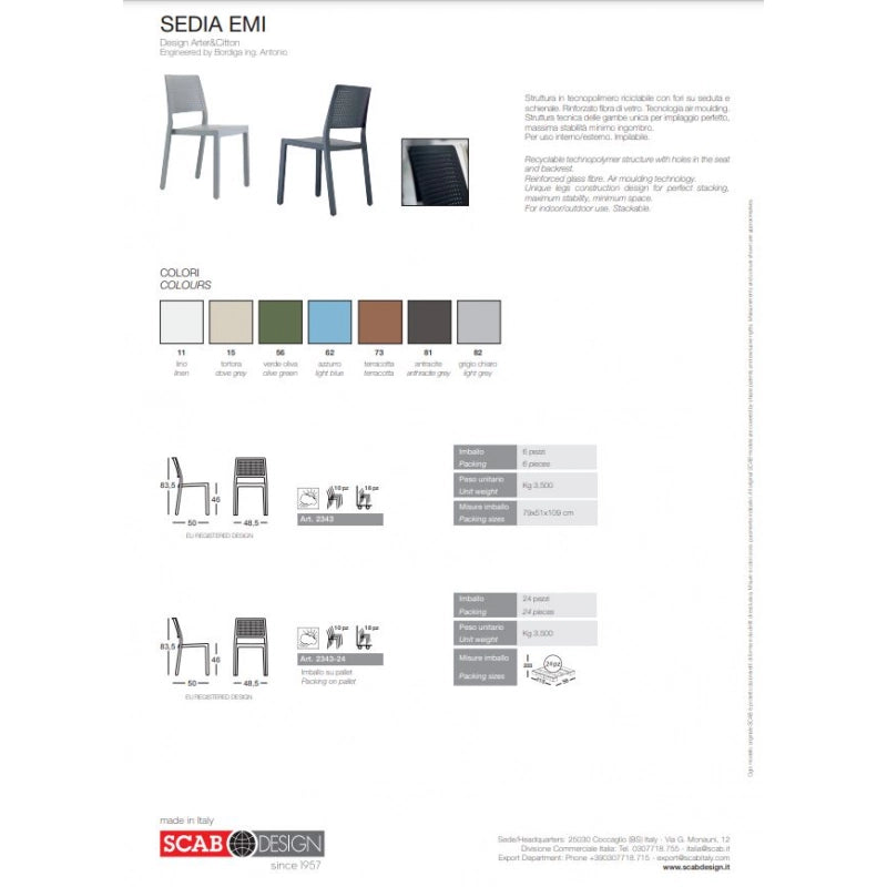 SET 6 SEDIE EMI TECNOPOLIMERO SCAB DESIGN - Grigio chiaro 82