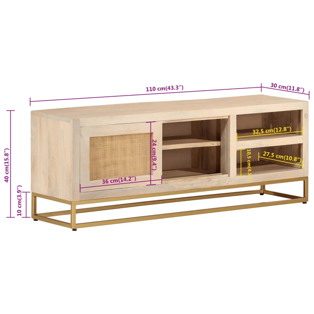 Mobile Porta TV 110x30x40 cm in Legno Massello di Mango e Ferro 372022