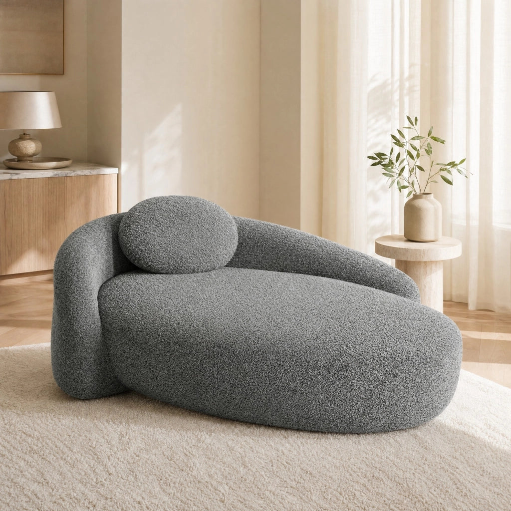 DIVANO in tessuto Teddy Grigio Scuro con cuscino poggiatesta integrato