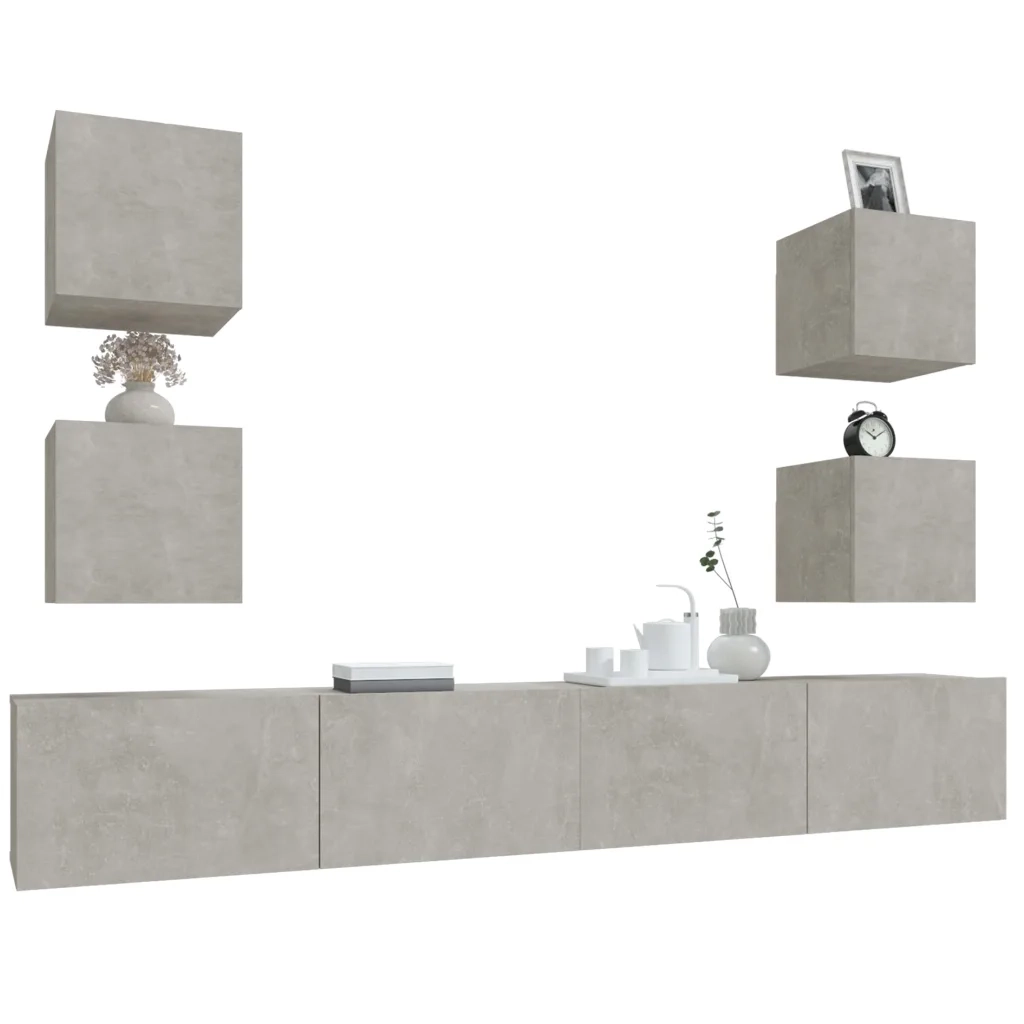 Set di Mobili Porta TV 6 pz Grigio Cemento in Legno Multistrato 3114265