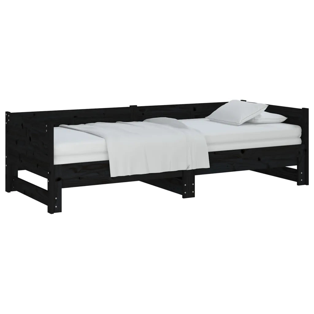 Dormeuse Estraibile Nera in Legno Massello di Pino 2x(90x200)cm