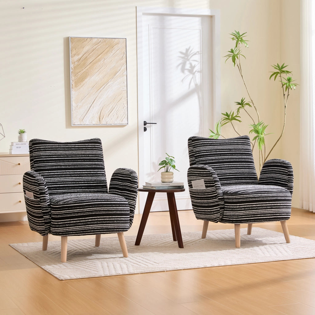 Poltrona da Lettura con Tasca Laterale; Schienale Ergonomico; Gambe in Legno Massello; in Bouclé Nero