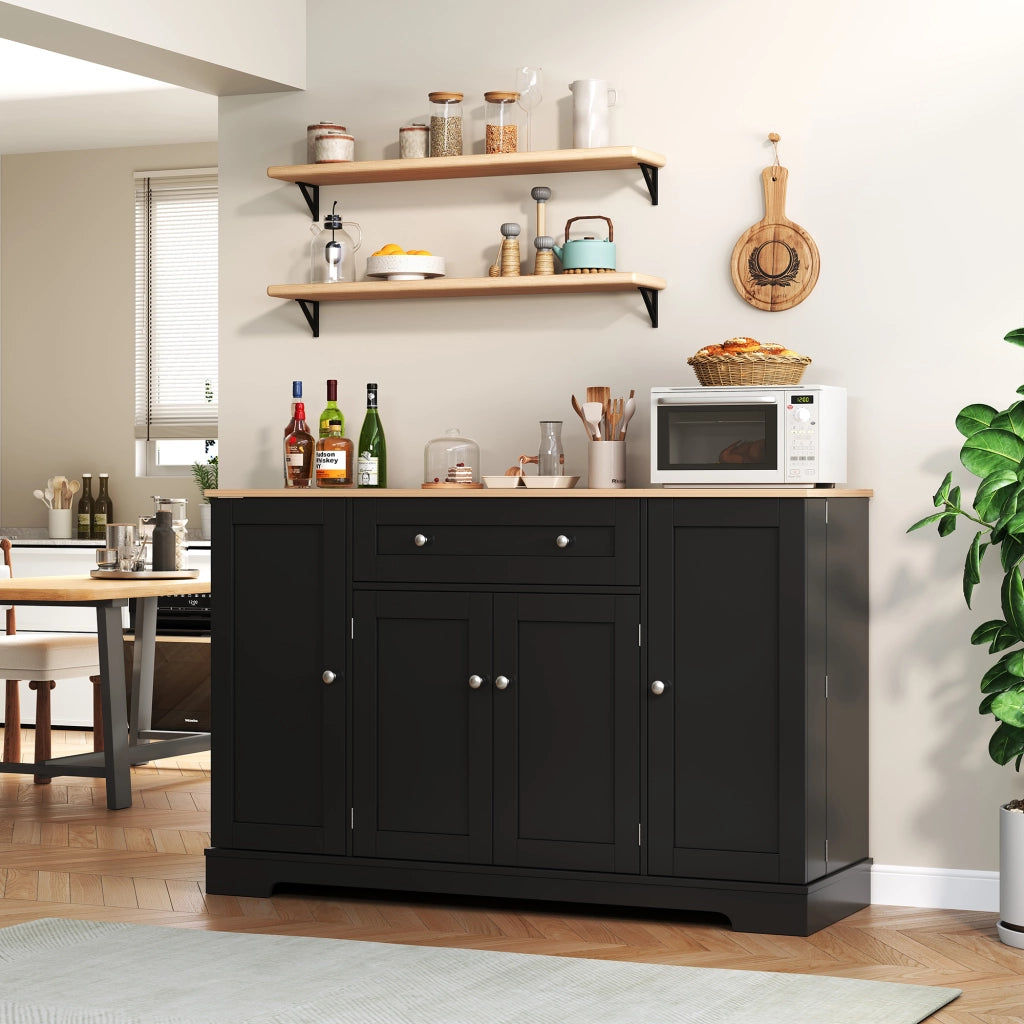 MADIA 138 cm con cassetto e vani laterali, MDF nero