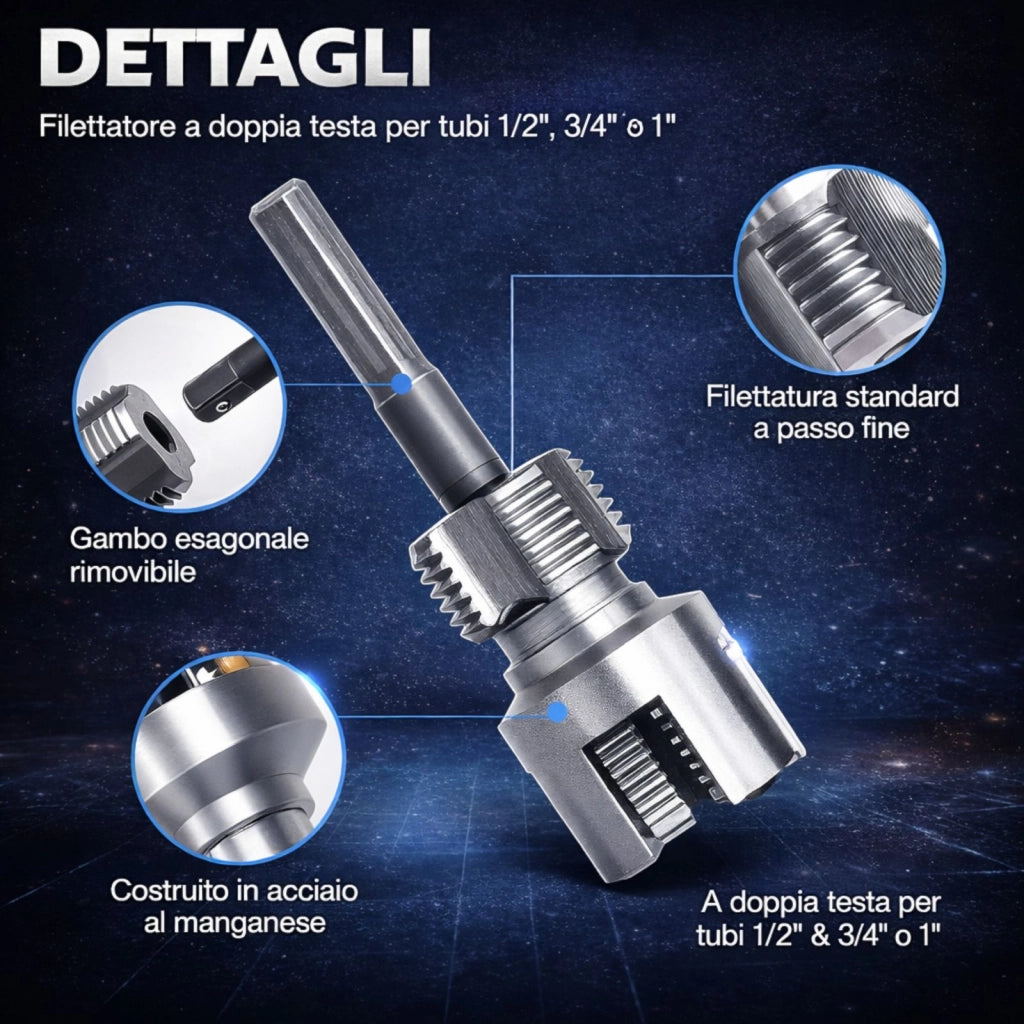 Filettatore PPR 1/2 3/4 per Tubi Idraulici Per Uso Manuale o Trapano Elettrico