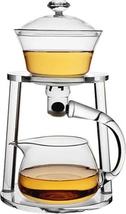 Set di Tè Semi-Automatico con Accenti in Legno - Direzione dell'Acqua Magnetica e Copertura Rotante - Ideale per Tè in Fiore