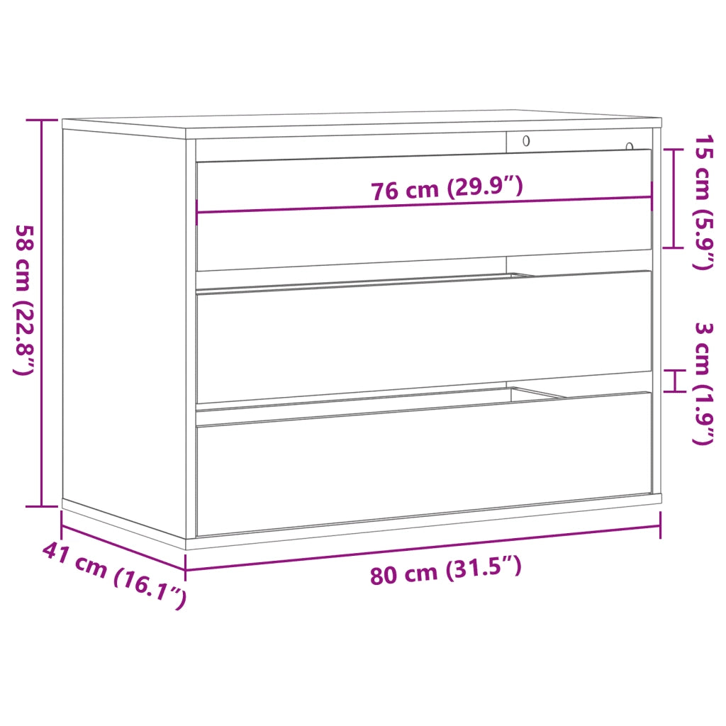 Cassettiera Angolare Legno Antico 80x41x58 cm Legno Multistrato CFW6385165