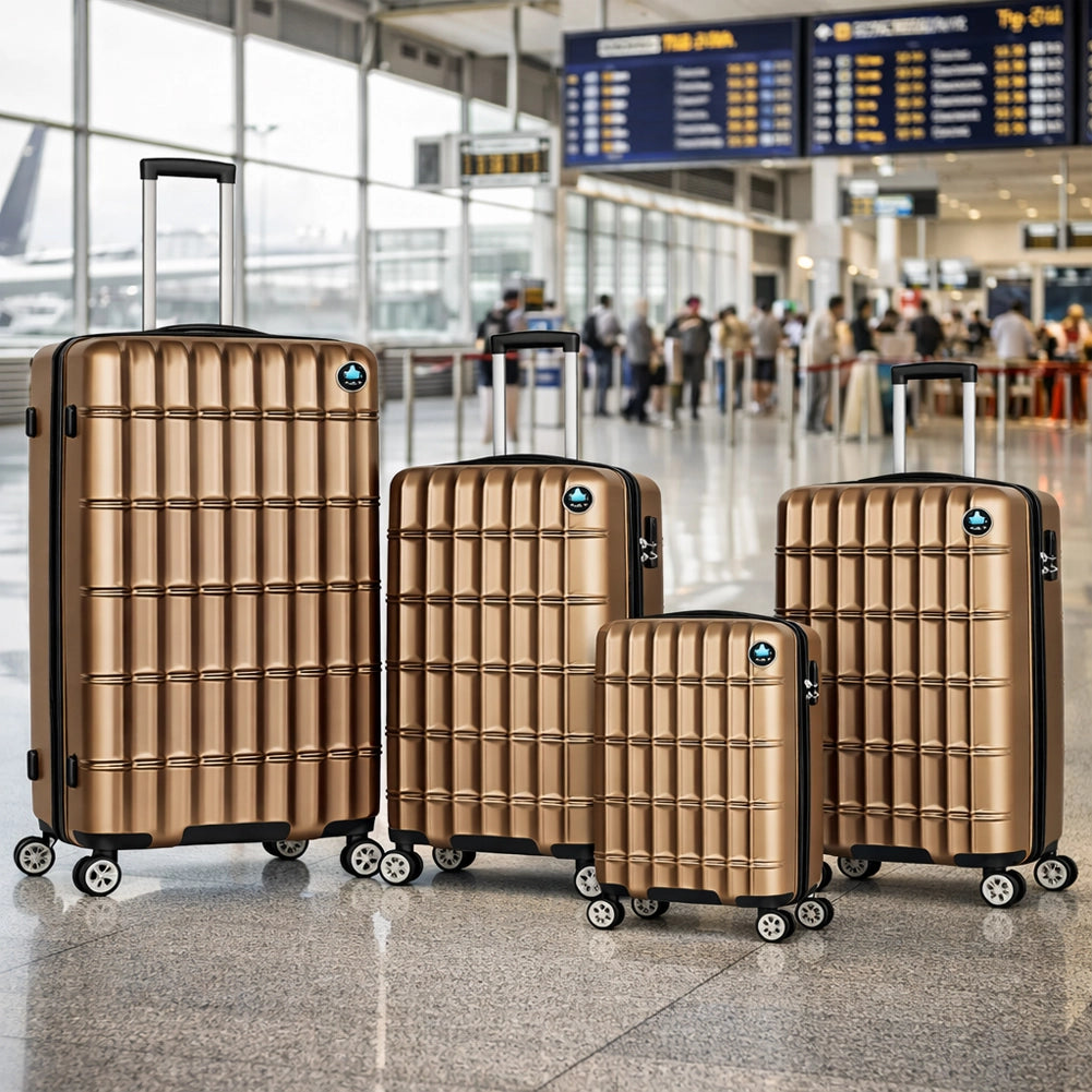 Set 4 Valigie Rigide e Resistenti Varie Misure Trolley Viaggio con Ruote Easy Roll Oro
