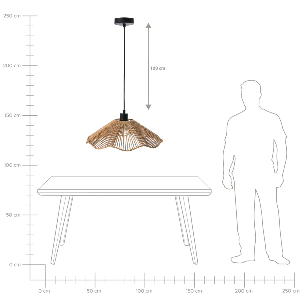 Lampada a sospensione con paralume in carta naturale fatta a mano e base in metallo, stile rustico boho