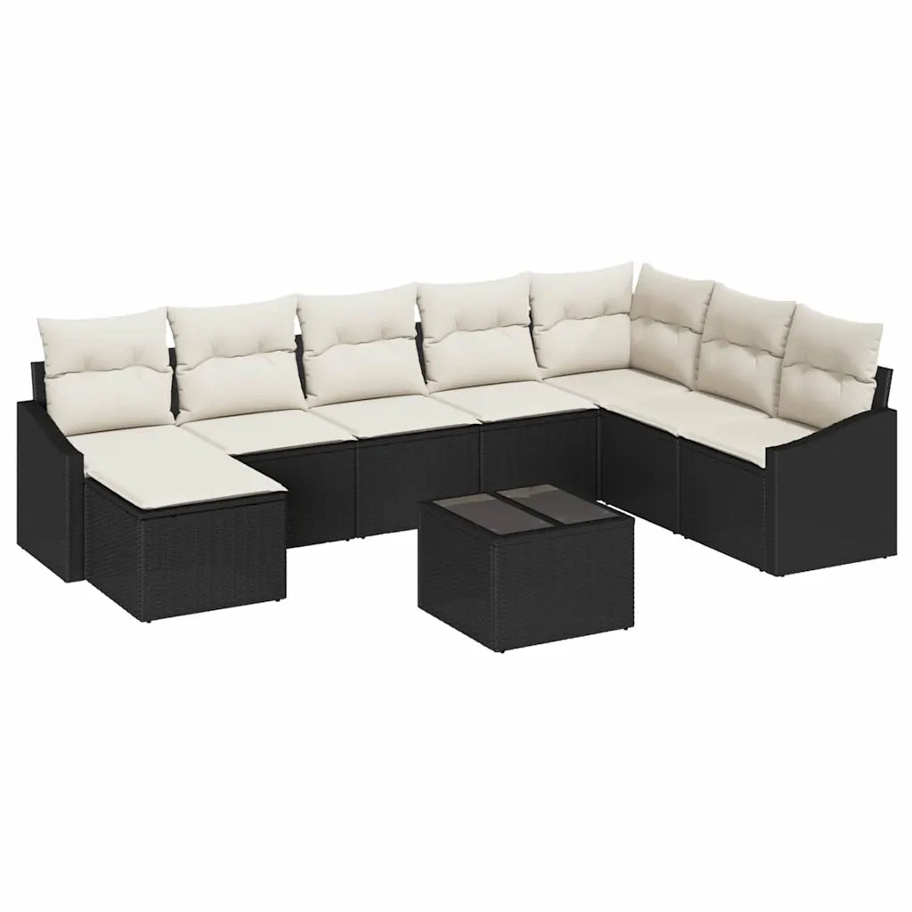 Set di divani con cuscino 9 pcs Nero polyrattan 3346847