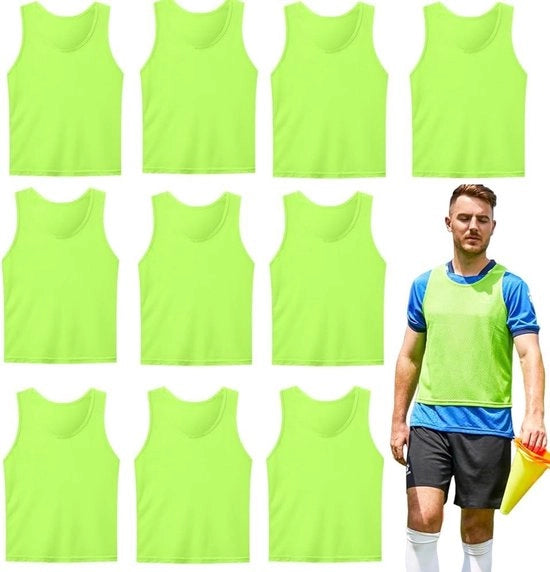 Set di 10 magliette di allenamento per calcio senza logo - Disegni unisex - Inclusi 70 x 62 cm bavaglie per squadra - Ideale per allenamenti in squadra - Adatto per altezze da 170-200 cm