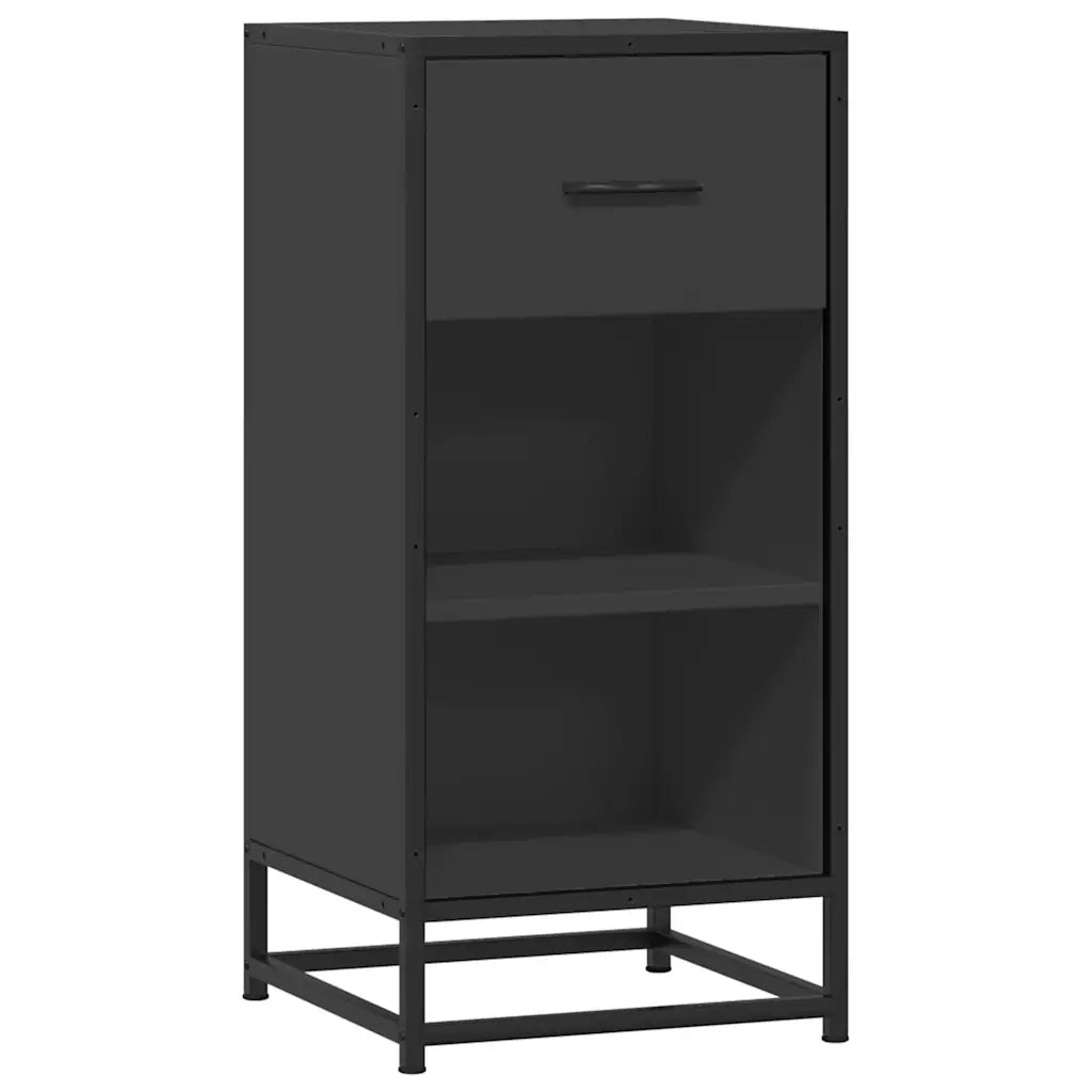 Credenza Rovere Nera 35,5x35x76 cm in Truciolato e Metallo 848954