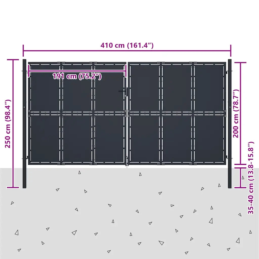 Cancello per Giardino in Acciaio 400x200 cm Antracite cod mxl 41062