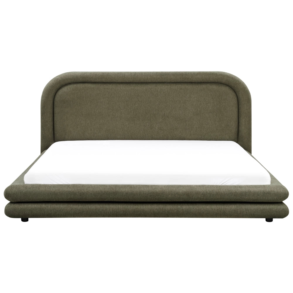 Letto imbottito in tessuto verde con testiera e giroletto 180 x 200 cm camera da letto elegante