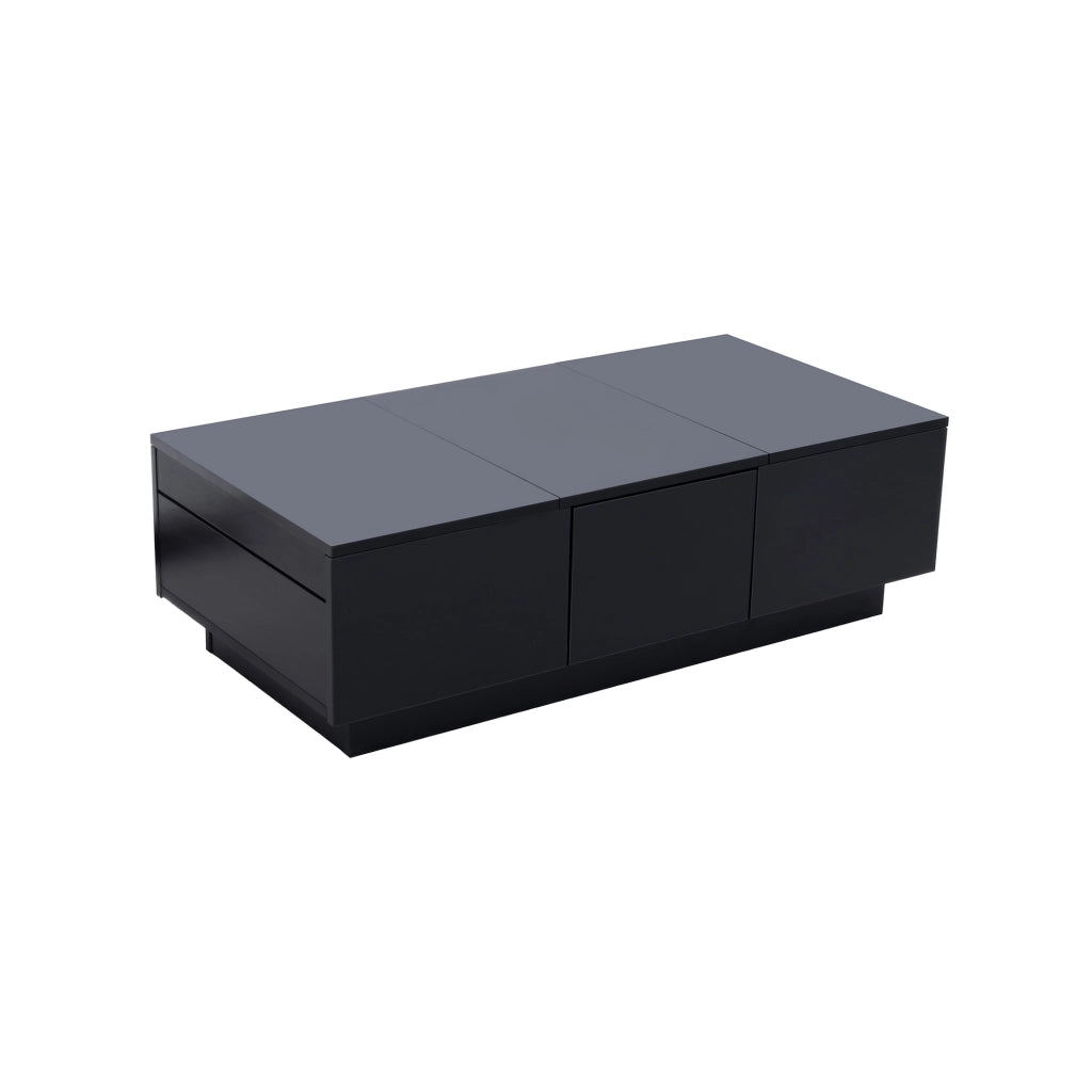 Tavolino da caffè rettangolare con 2 cassetti e vano scorrevole, per soggiorno, nero, 100 × 31 × 50 cm