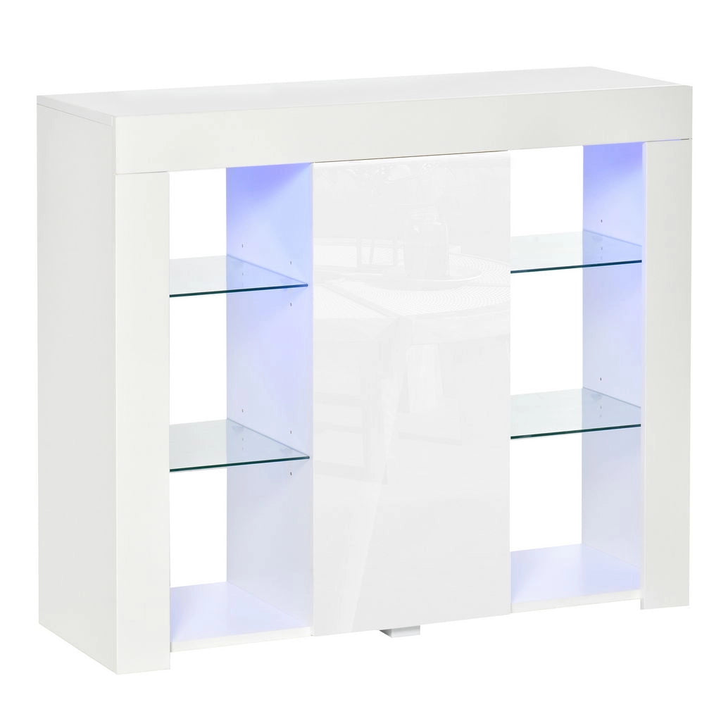 CREDENZA MODERNA CON MENSOLE IN VETRO 97X35X83 CM IN COLORE  BIANCO