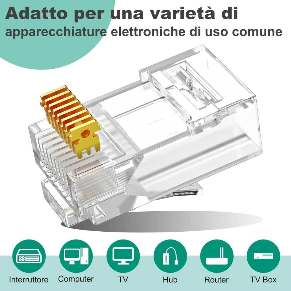 Plug rj45 utp cat6 8p8c trasparenti – set da 100 pezzi