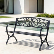 Panchina da giardino per 2 persone 127x60x85 cm in acciaio e ghisa; nera