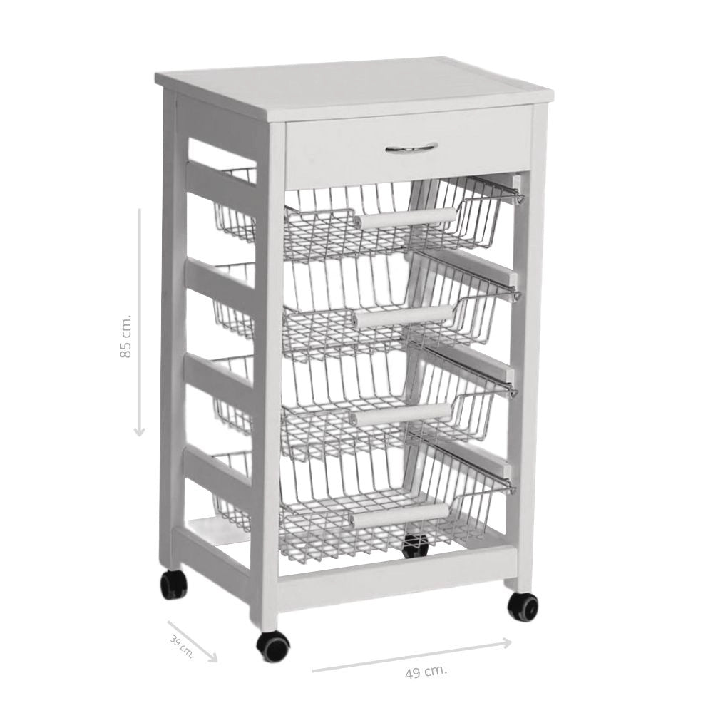 Carrello da cucina 4 cestini estraibili ed un cassetto Vesuvio colore bianco