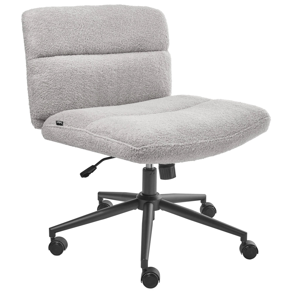 Sedia da scrivania per ufficio Grigio Chiaro Boucle Rivestimento ampio senza braccioli Seduta pneumatica Base girevole Inclinabile