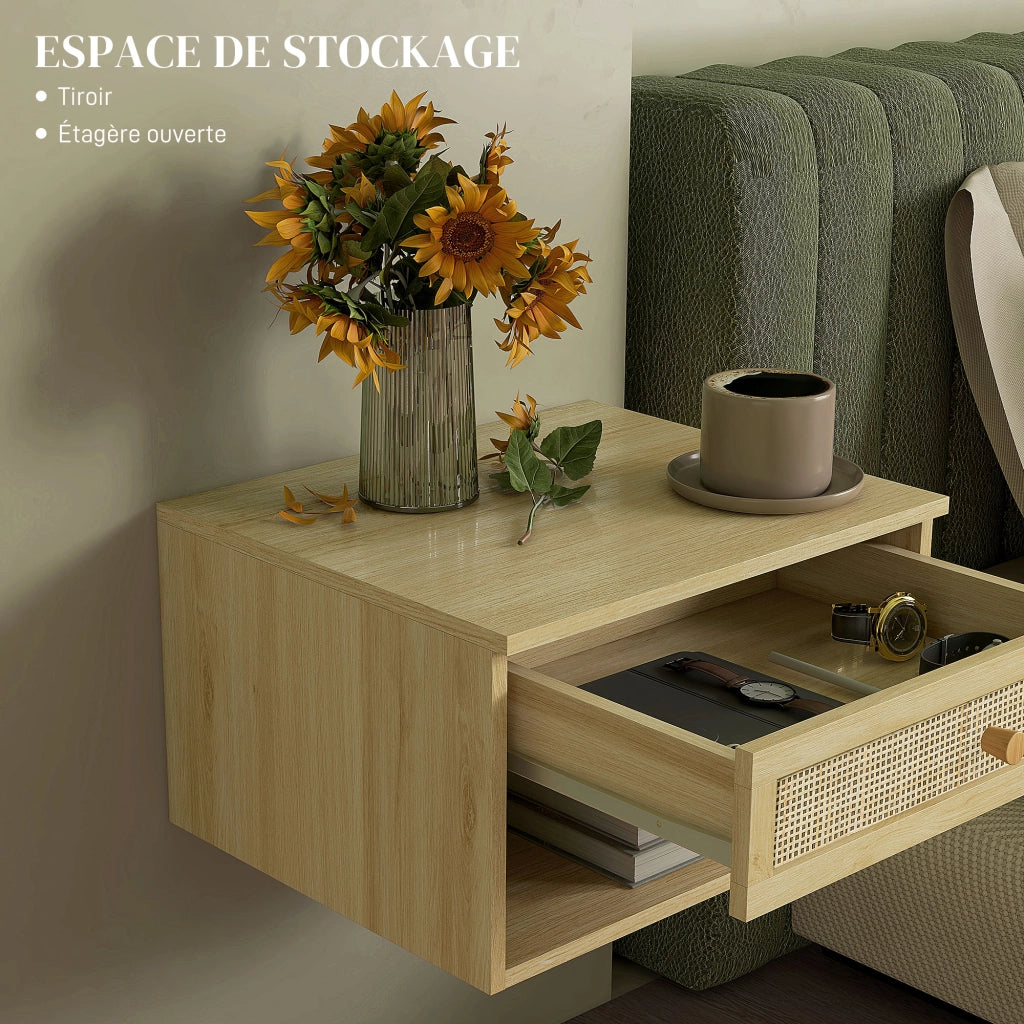 Comodino a muro con cassetto scorrevole e nicchia ¨C zephmum ¨C 40x34x23 cm