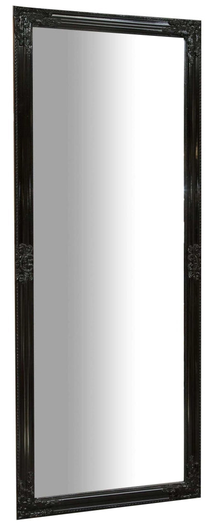 Biscottini Specchio Specchiera da parete e appendere verticale/orizzontale L72xPR4xH180 cm finitura nero lucido.