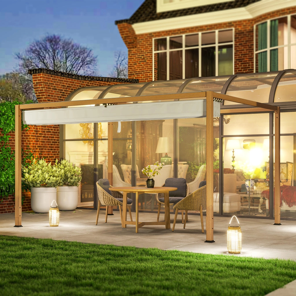 Pergola da giardino con tetto retrattile ¨C Zephmum ¨C Alluminio effetto legno 4x3 m