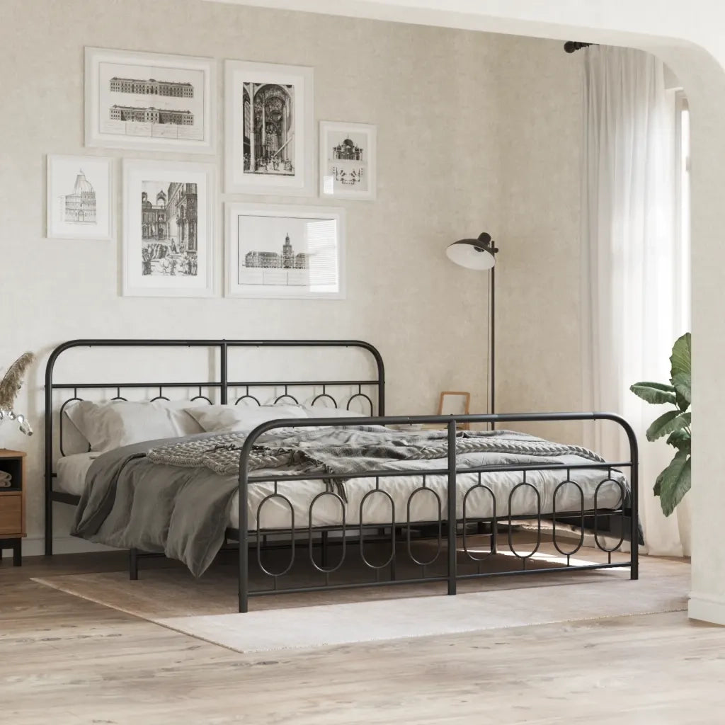 Giroletto con Testiera e Pediera Metallo Nero 183x213 cm 377140