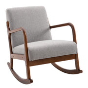 EasyComfort Poltrona a Dondolo Imbottita, Design Vintage in Legno e Poliestere Grigio, per Interni, Ufficio, Soggiorno, 64x86x80cm