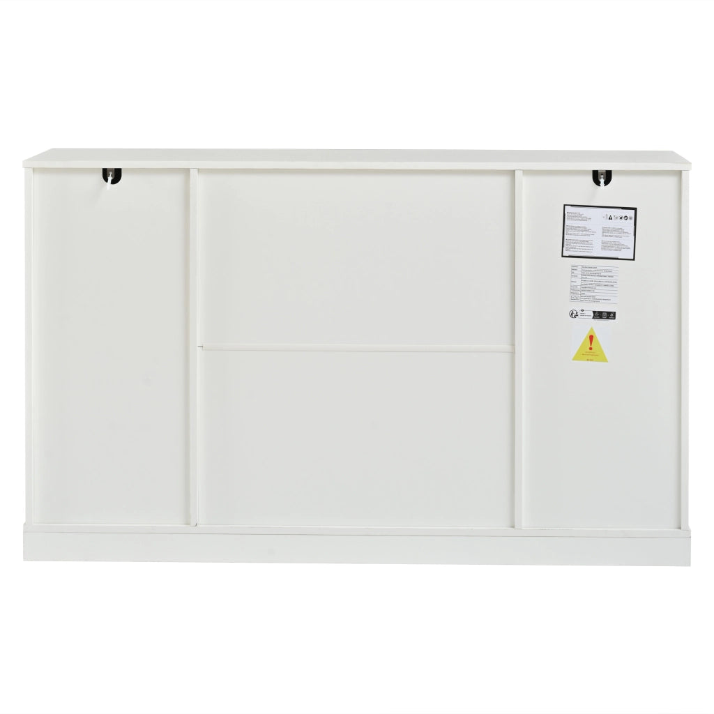 Credenza a quattro ante, mobile da ingresso, 2 ante in vetro, con cassetti, 138 x 40 x 83 cm, bianca