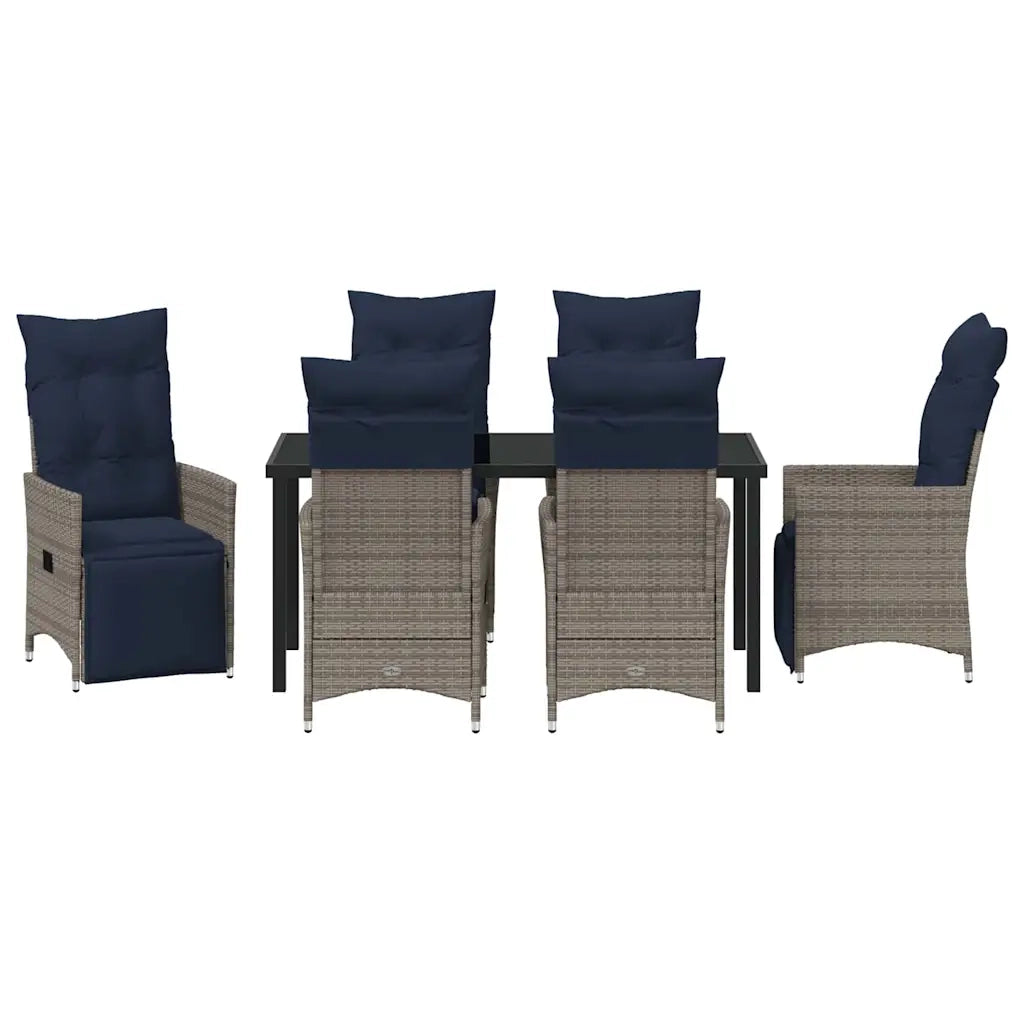 Set di tavolo e sedie con cuscino 7 pcs Grigio Rattan in PE 3379601