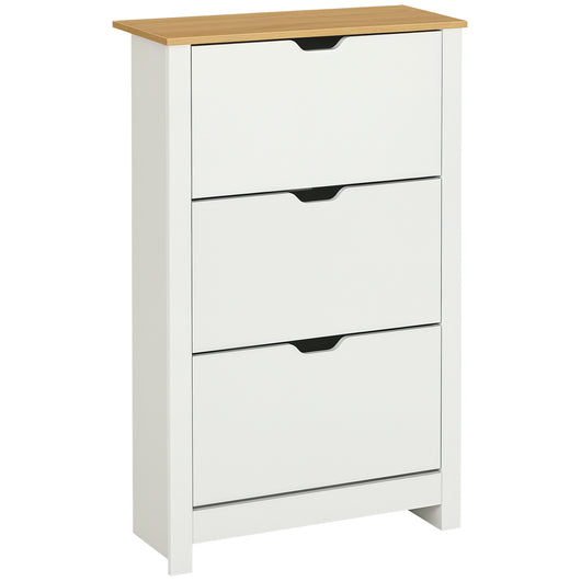 Scarpiera Slim per 18 Paia di Scarpe 72x26x112 cm con 3 Cassetti a Ribalta Rivestimento in Melamina Bianco