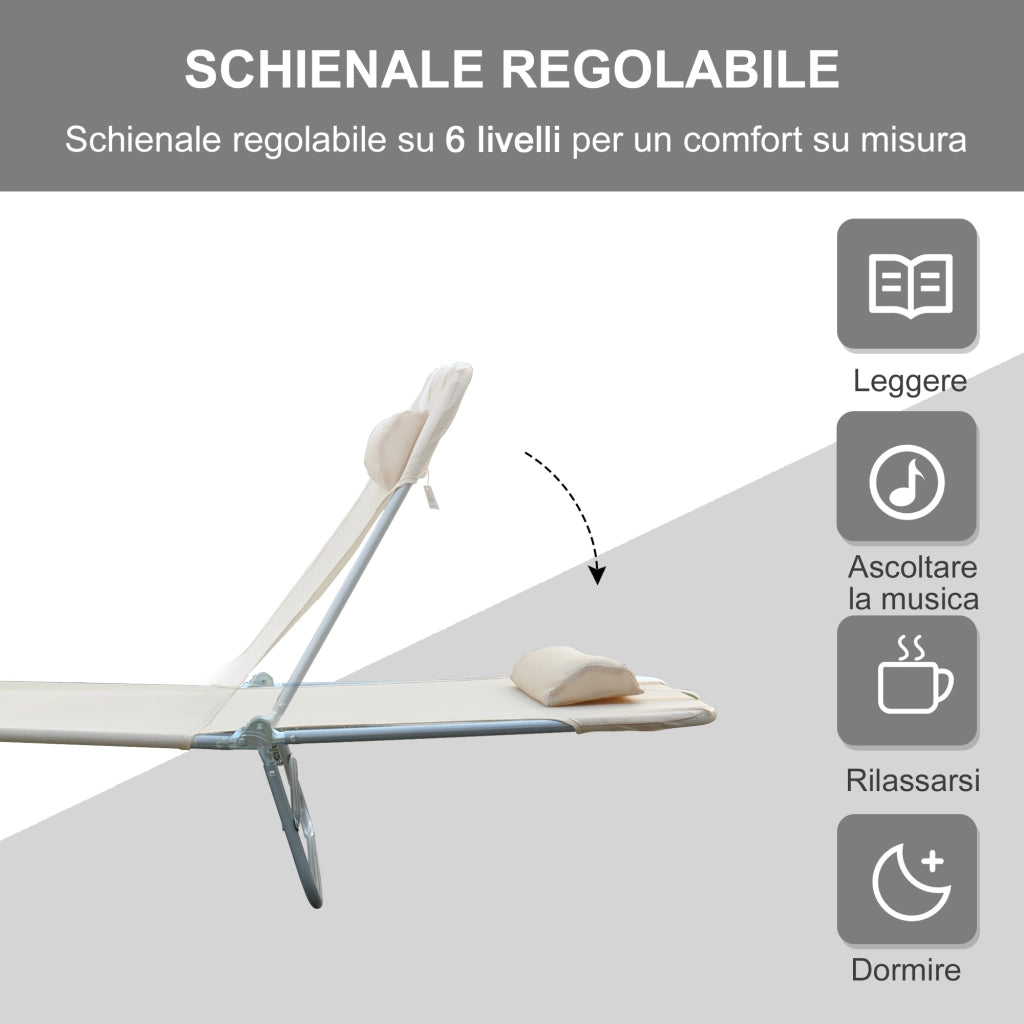 EasyComfort Lettino Prendisole Pieghevole con Schienale Reclinabile e Cuscino, 182x56x24.5cm
