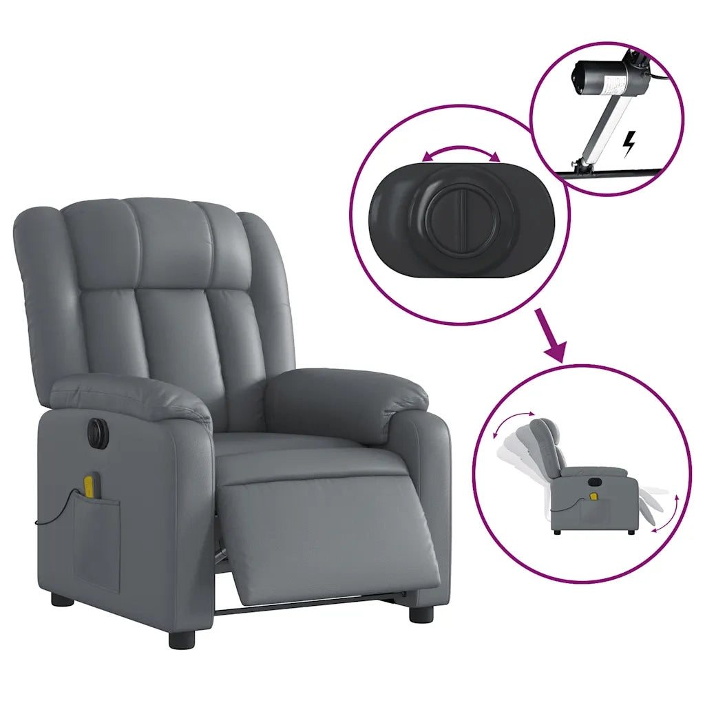 Poltrona Massaggiante Elettrica Reclinabile Grigio Similpelle 3205260