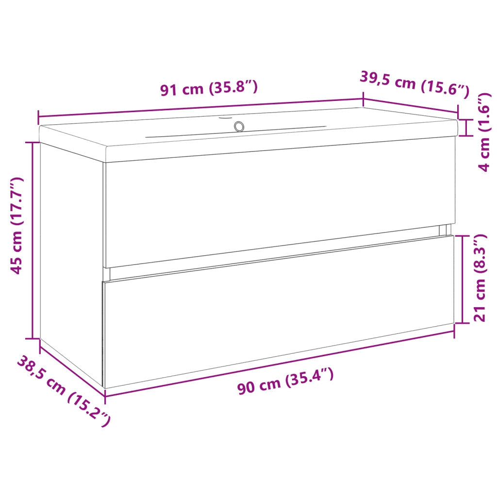 vidaXL Set Mobili da Bagno 2 pz in Ceramica e Legno Multistrato