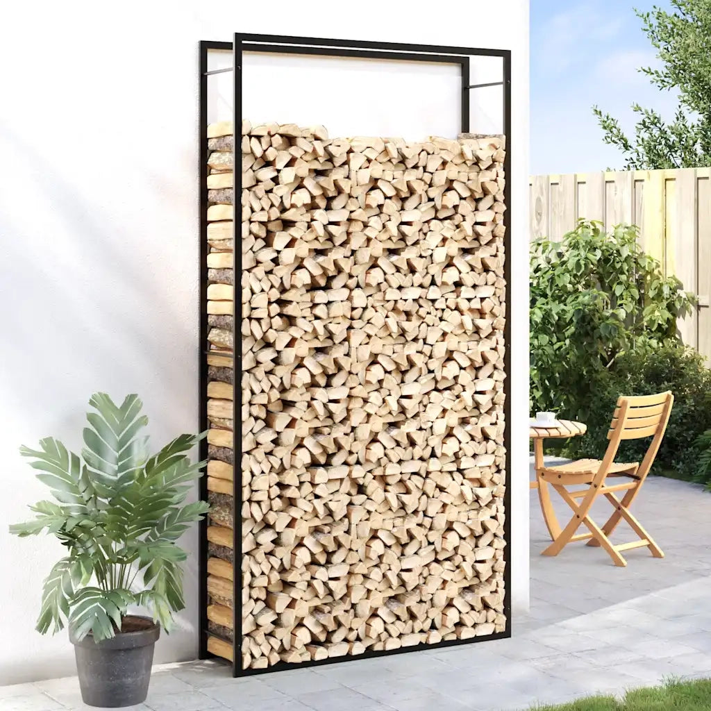 Portalegna-Scaffale per Legna Nero Opaco 110x28x214 cm in Acciaio