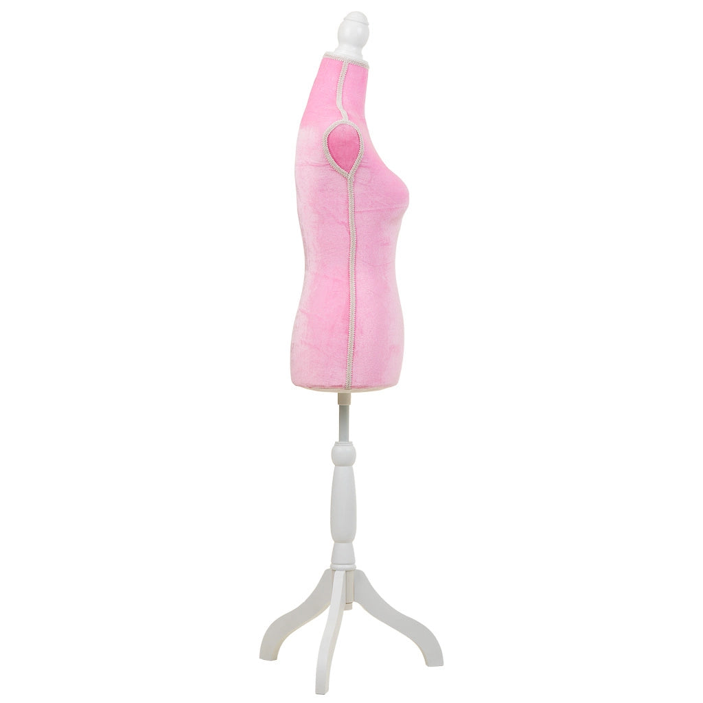 Manichino in legno e schiuma rivestito in tessuto rosa 24x37,5x168h