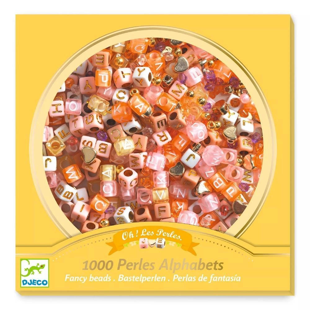 Set perline Alfabeto dorate per braccialetti,1000 perline con filo,Djeco,Eta 5-10 anni