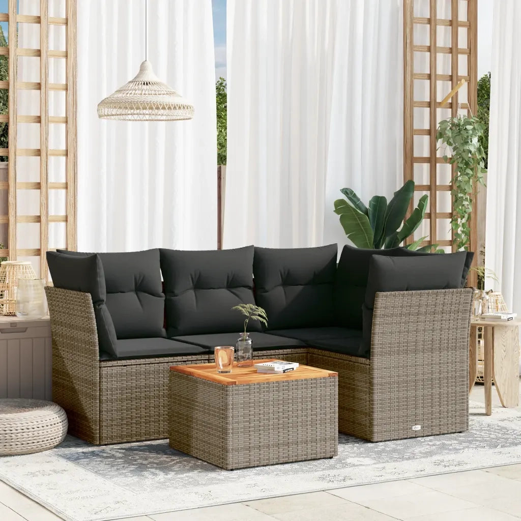 Set Divano da Giardino 5 pz | Set Salotto da Giardino con Cuscini Grigio in Polyrattan
