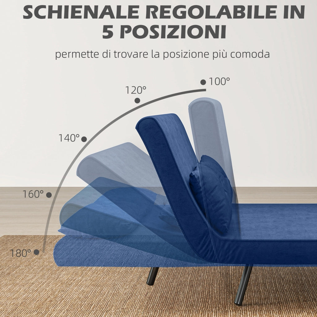 Divano Letto 3 in 1 in Tessuto Effetto Velluto ¨C Xylo ¨C Blu con 2 Cuscini 102x73x81 cm