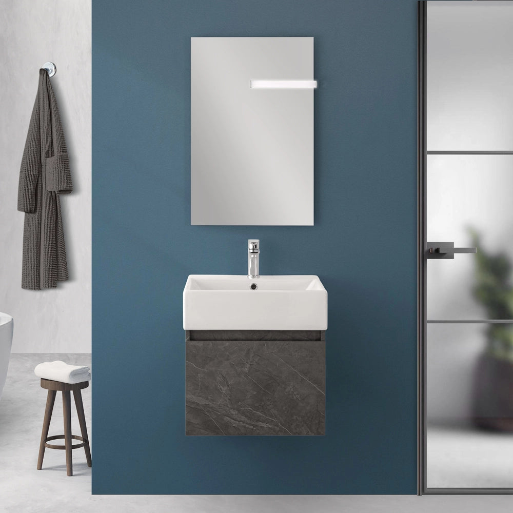 Mobiletto bagno sospeso 50 cm salvaspazio pietra 1 anta Kira