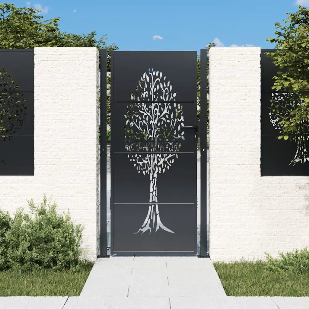 Cancello da giardino antracite 100x200 cm in acciaio con design ad albero CFW4159535