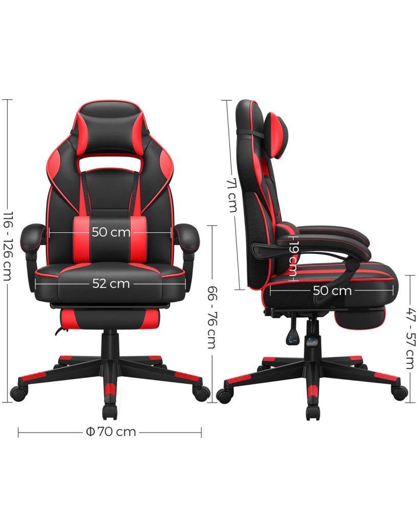 Sedia da gaming sedia da ufficio regolabile con poggiapiedi telescopico ergonomico meccanismo di inclinazione poggiatesta supporto lombare capacità di carico 150 kg nero e rosso 12_0005909