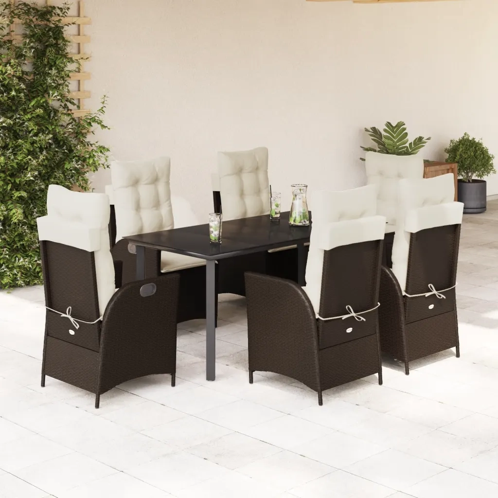 Set da Pranzo da Giardino 7pz con Cuscini in Polyrattan Marrone 3213209