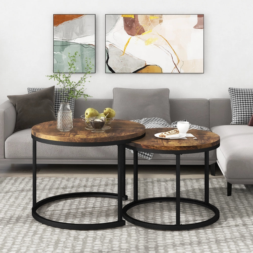 TAVOLINO DA SALOTTO Set 2 pezzi rotondo effetto legno marrone