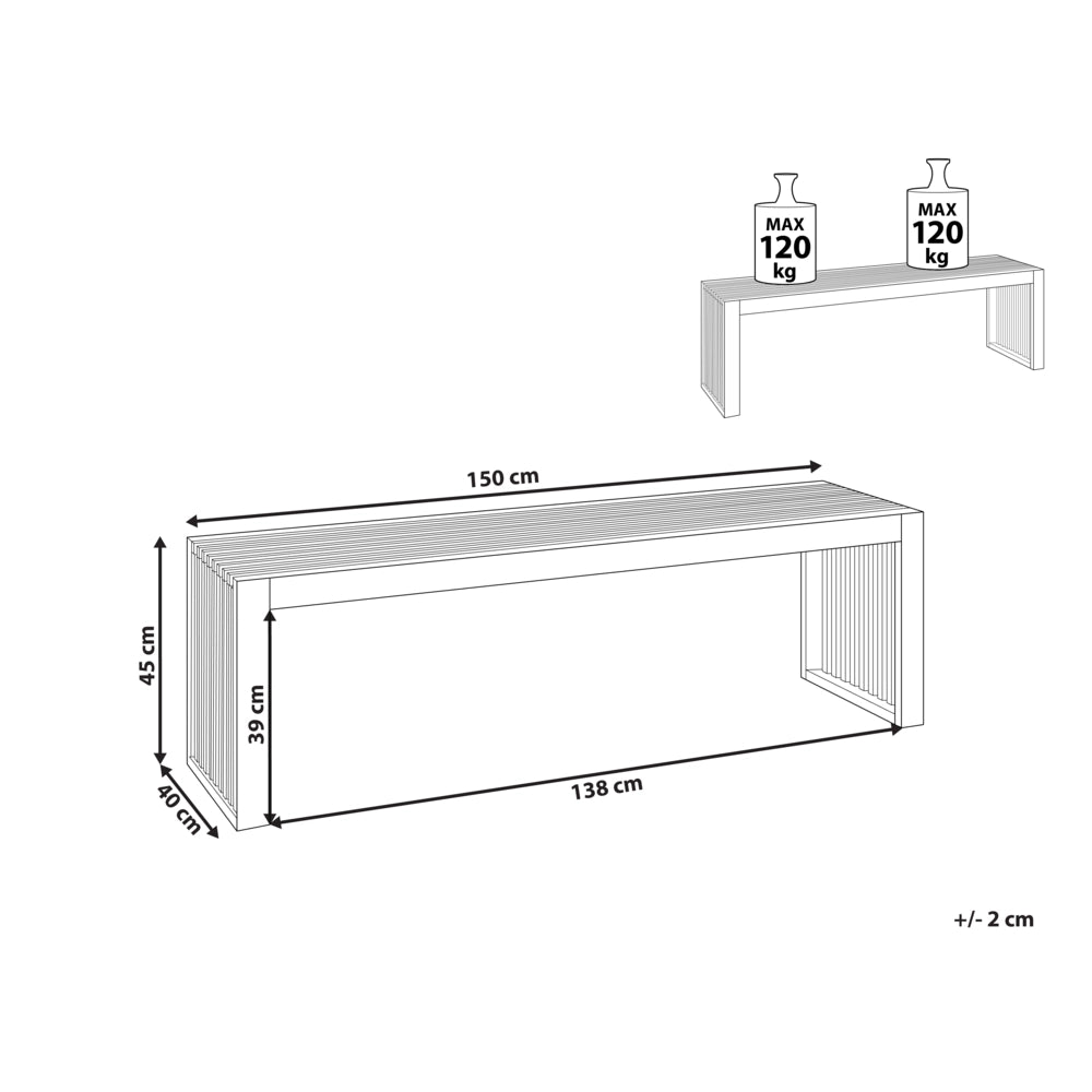 Set di 2 panche da pranzo da giardino in legno chiaro di acacia a 2 posti, moderne e rustiche, per esterni e interni.